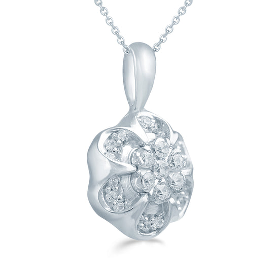1/6CT TW Diamond Flower Cluster Fashion Pendant in Sterling Silver