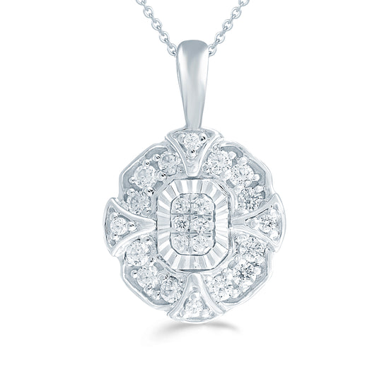 1/5 CTTW Diamond Emerald Cluster Pendant in Sterling Silver