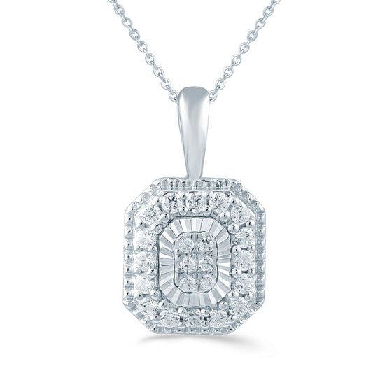 1/6CT TW Diamond Emerald shaped Cluster Fashion Pendant in Sterling Silver - Fifth and Fine