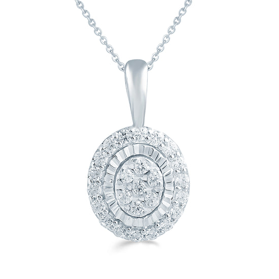 1/6CT TW Diamond Oval Cluster Fashion Pendant in Sterling Silver