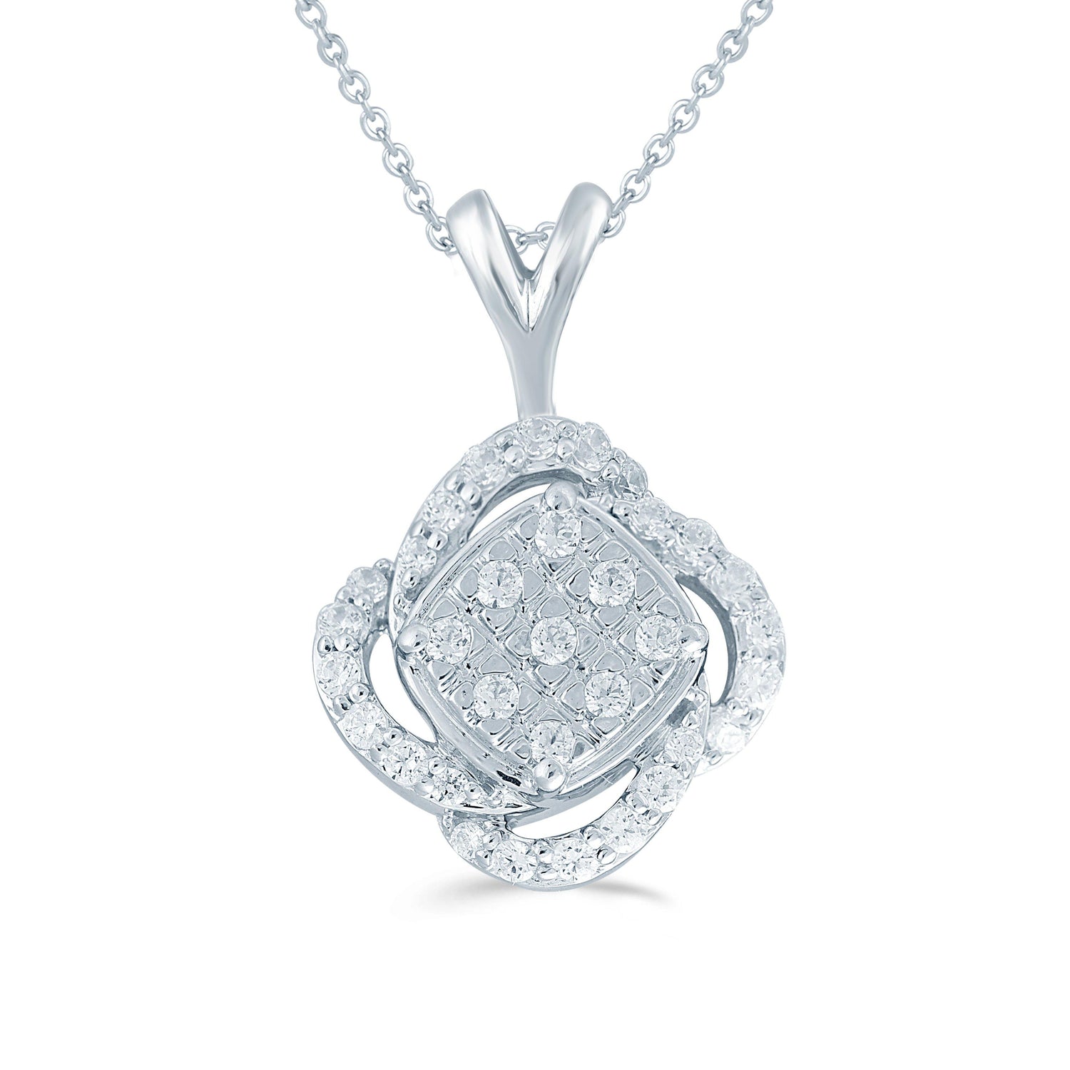 1/4CT TW  Diamond Swirl Cushion Cluster Fashion Pendant in Sterling Silver - Fifth and Fine