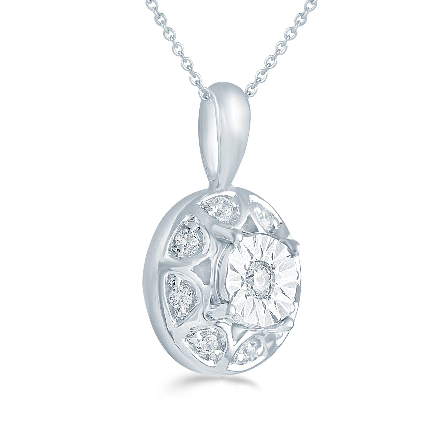1/10CT TW Diamond Round Cluster Fashion Pendant in Sterling Silver - Fifth and Fine