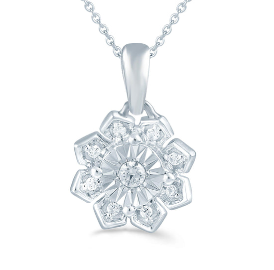 1/12CT TW Diamond Floral Cluster Fashion Pendant in Sterling Silver - Fifth and Fine