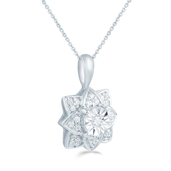 1/6CT TW Diamond Floral Cluster Fashion Pendant in Sterling Silver