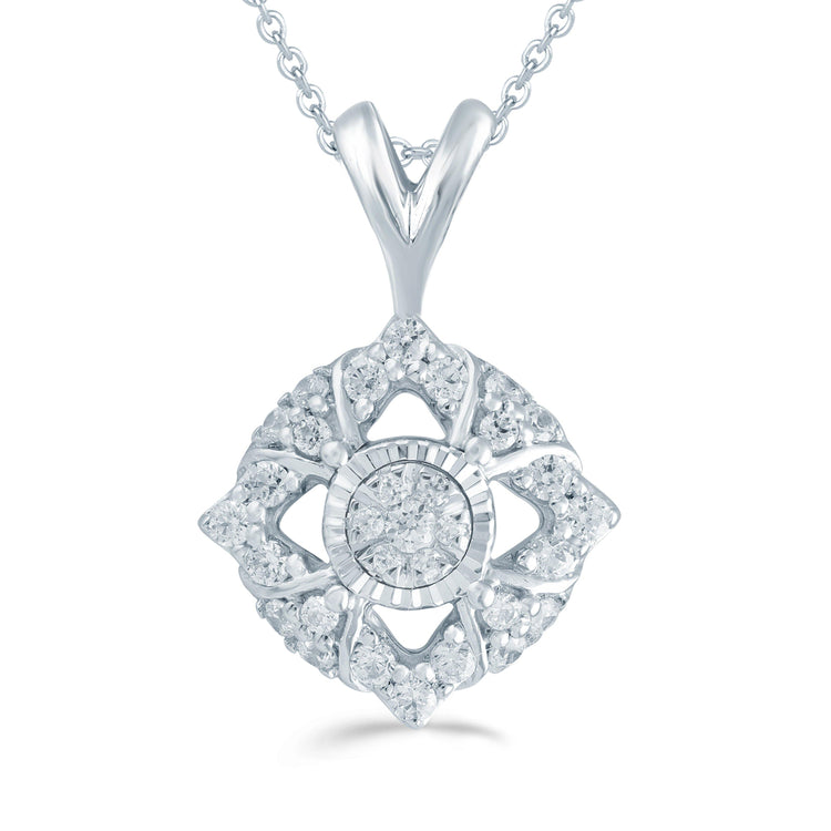 1/4CT TW Diamond square Cluster Fashion Pendant in Sterling Silver - Fifth and Fine