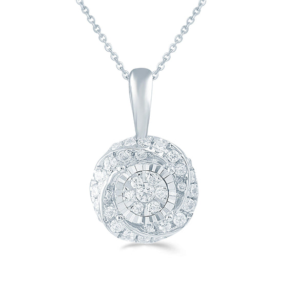 1/4CT TW Diamond Swirl Cluster Fashion Pendant in Sterling Silver - Fifth and Fine