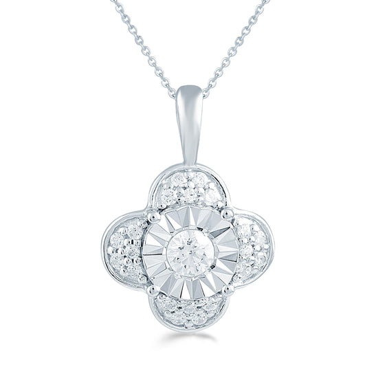 1/5CT TW Diamond Floral Fashion Pendant in Sterling Silver - Fifth and Fine