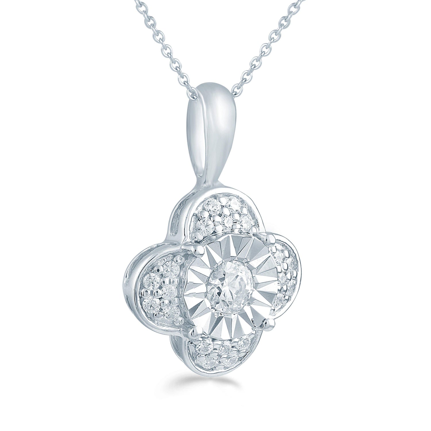 1/5CT TW Diamond Floral Fashion Pendant in Sterling Silver - Fifth and Fine