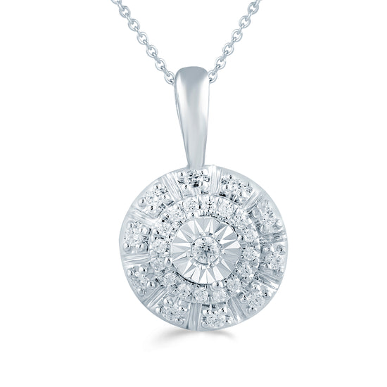 1/8CT TW Diamond Round Cluster Fashion Pendant in Sterling Silver