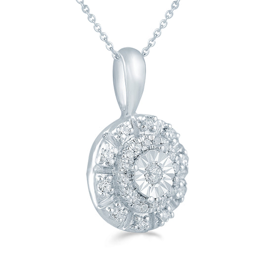 1/8CT TW Diamond Round Cluster Fashion Pendant in Sterling Silver