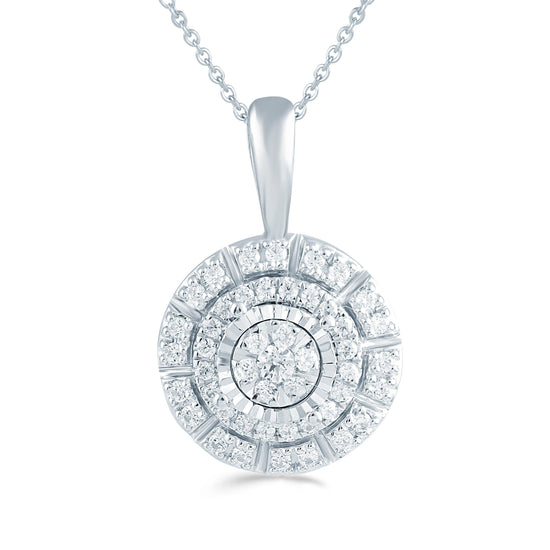 1/4CT TW Diamond Round Cluster Fashion Pendant in Sterling Silver - Fifth and Fine