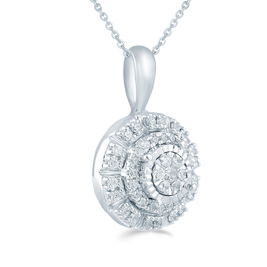 1/4CT TW Diamond Round Cluster Fashion Pendant in Sterling Silver - Fifth and Fine