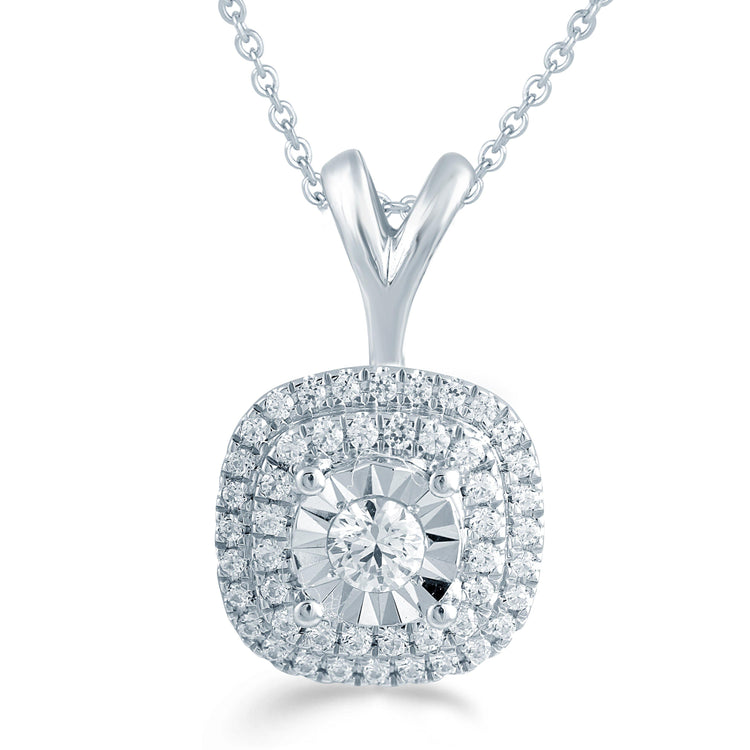 1/4CT TW Diamond Cushion Cluster Pendant in Sterling Silver with 18" cable chain - Fifth and Fine