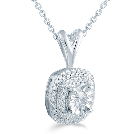1/4CT TW Diamond Cushion Cluster Pendant in Sterling Silver with 18" cable chain - Fifth and Fine