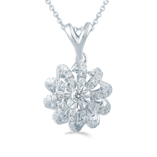1/4CT TW Diamond Swirl flower Fashion Pendant in Sterling Silver - Fifth and Fine