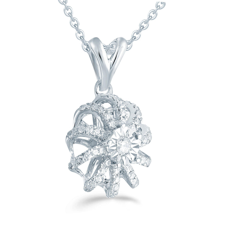 1/4CT TW Diamond Swirl flower Fashion Pendant in Sterling Silver - Fifth and Fine