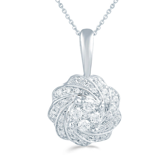 1/4CT TW Diamond round Swirl Cluster Fashion Pendant in Sterling Silver - Fifth and Fine
