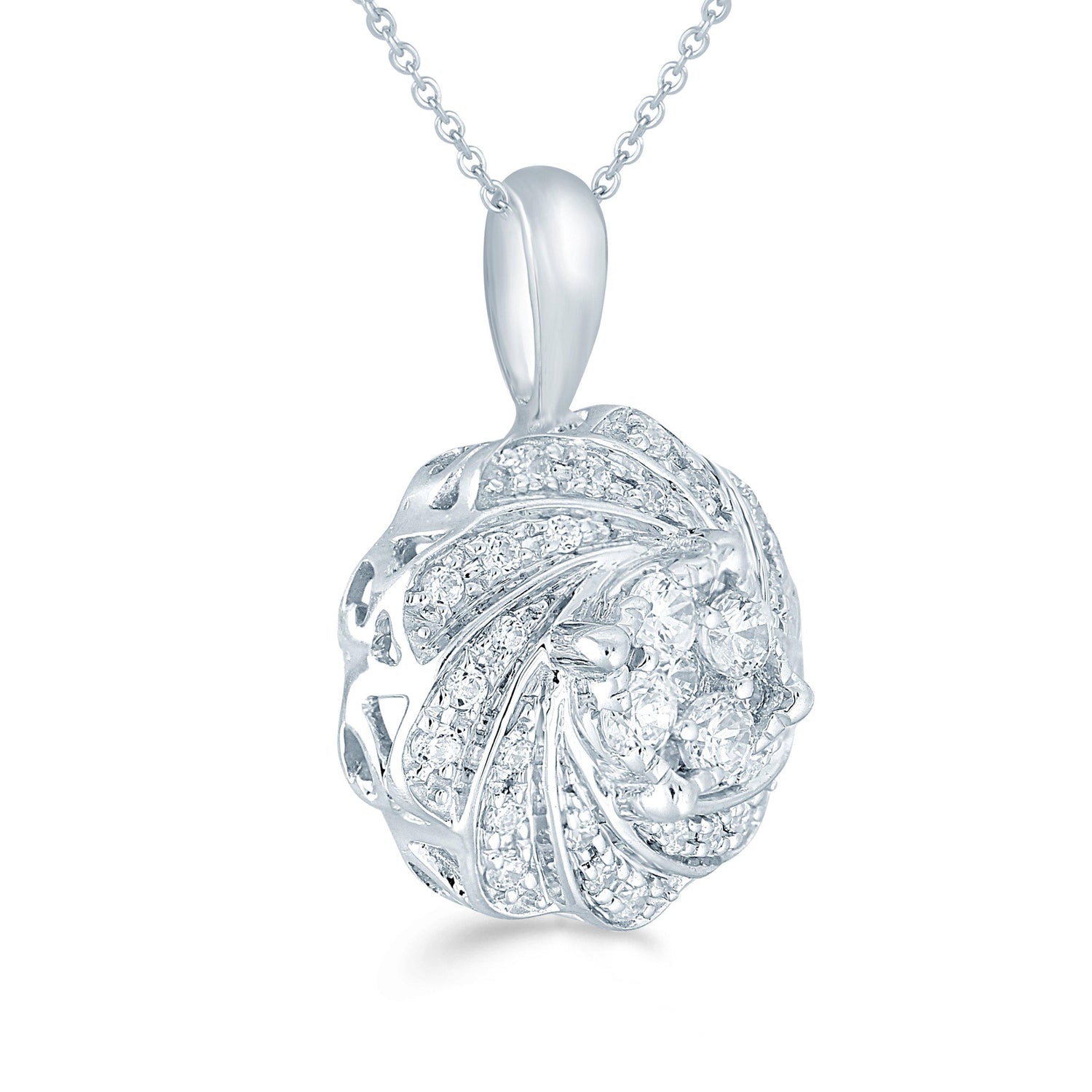 1/4CT TW Diamond round Swirl Cluster Fashion Pendant in Sterling Silver - Fifth and Fine