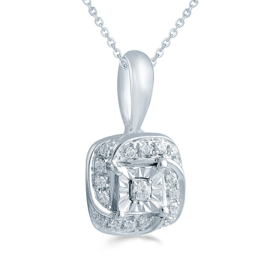 1/10CT TW Diamond Cushion Cluster Fashion Pendant in Sterling Silver - Fifth and Fine