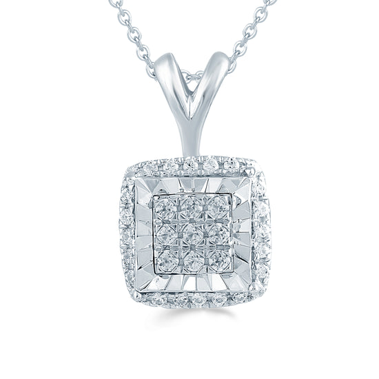 1/8CT TW Diamond Square Cluster Fashion Pendant in Sterling Silver