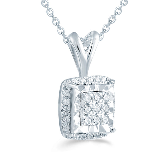 1/8CT TW Diamond Square Cluster Fashion Pendant in Sterling Silver