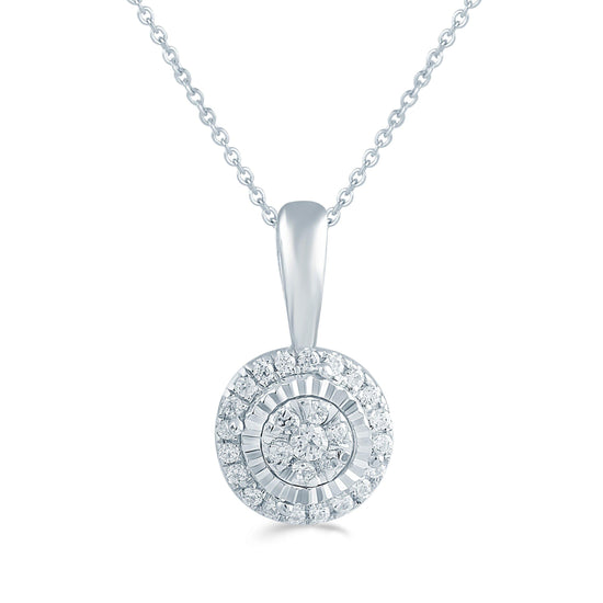 1/10CT TW  Round Diamond Cluster Pendant in Sterling Silver with 18" cable chain - Fifth and Fine