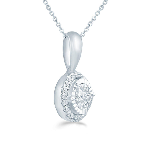 1/10CT TW  Round Diamond Cluster Pendant in Sterling Silver with 18" cable chain - Fifth and Fine
