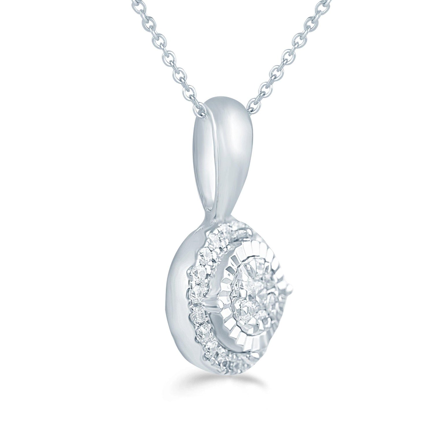 1/10CT TW  Round Diamond Cluster Pendant in Sterling Silver with 18" cable chain - Fifth and Fine