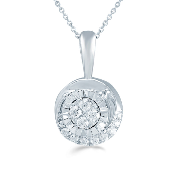 1/8CT TW Diamond Round Swirl Cluster Fashion Pendant in Sterling Silver