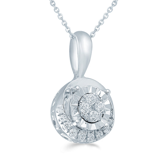 1/8CT TW Diamond Round Swirl Cluster Fashion Pendant in Sterling Silver