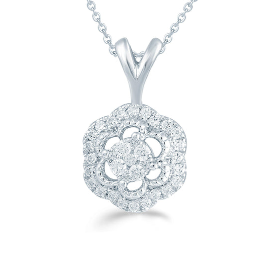 1/4CT TW Diamond Floral Cluster Pendant in Sterling Silver - Fifth and Fine