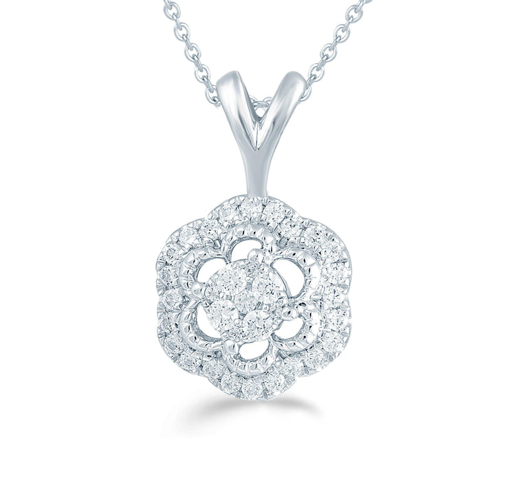 1/4CT TW Diamond Floral Cluster Pendant in Sterling Silver - Fifth and Fine
