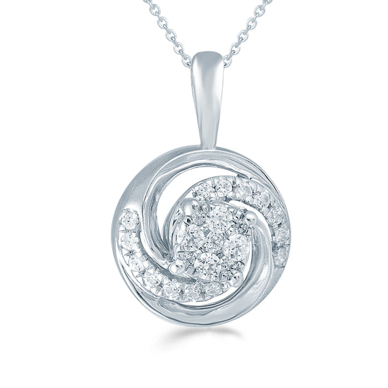 1/6CT TW Diamond Round Swirl Cluster Fashion Pendant in Sterling Silver