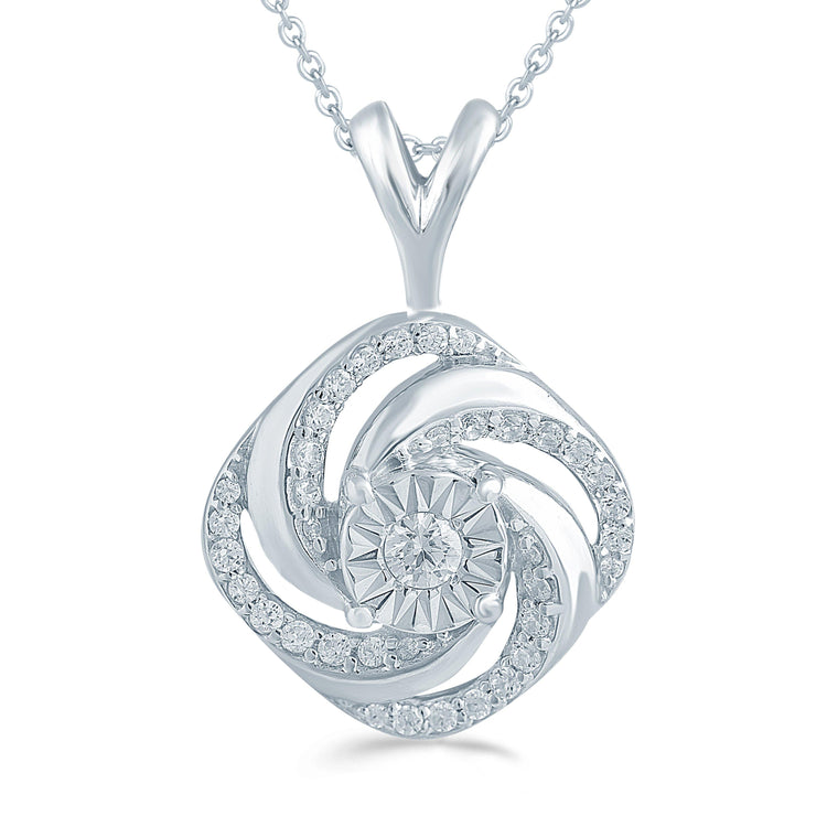1/6CT TW Diamond Cushion Swirl Cluster Fashion Pendant in Sterling Silver - Fifth and Fine