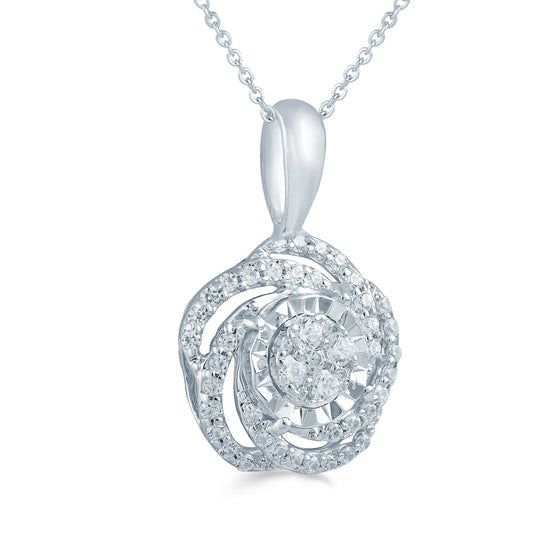 1/5CT TW Diamond Swirl Cluster Fashion Pendant in Sterling Silver - Fifth and Fine