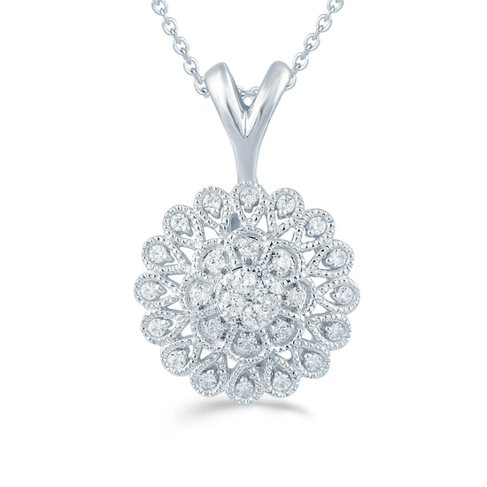 1/4CT TW Diamond Floral Cluster Fashion Pendant in Sterling Silver - Fifth and Fine