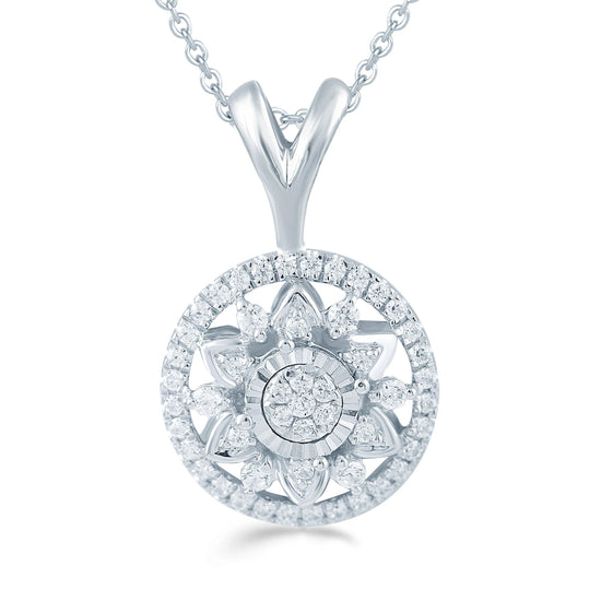 1/4CT TW Diamond Floral Cluster Fashion Pendant in Sterling Silver - Fifth and Fine