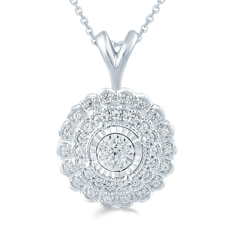 1/4CT TW Diamond Round Cluster Fashion Pendant in Sterling Silver - Fifth and Fine
