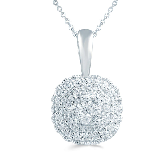 1/4CT TW Diamond Cushion Cluster Fashion Pendant in Sterling Silver - Fifth and Fine