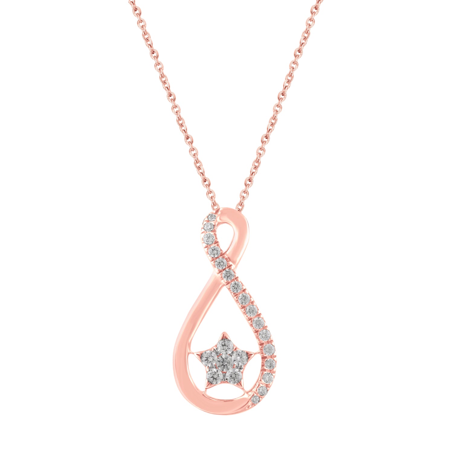 1/5 CT TW Diamond Infinity Floating Star Pendant Necklace in 925 Sterling Silver in Rose Gold