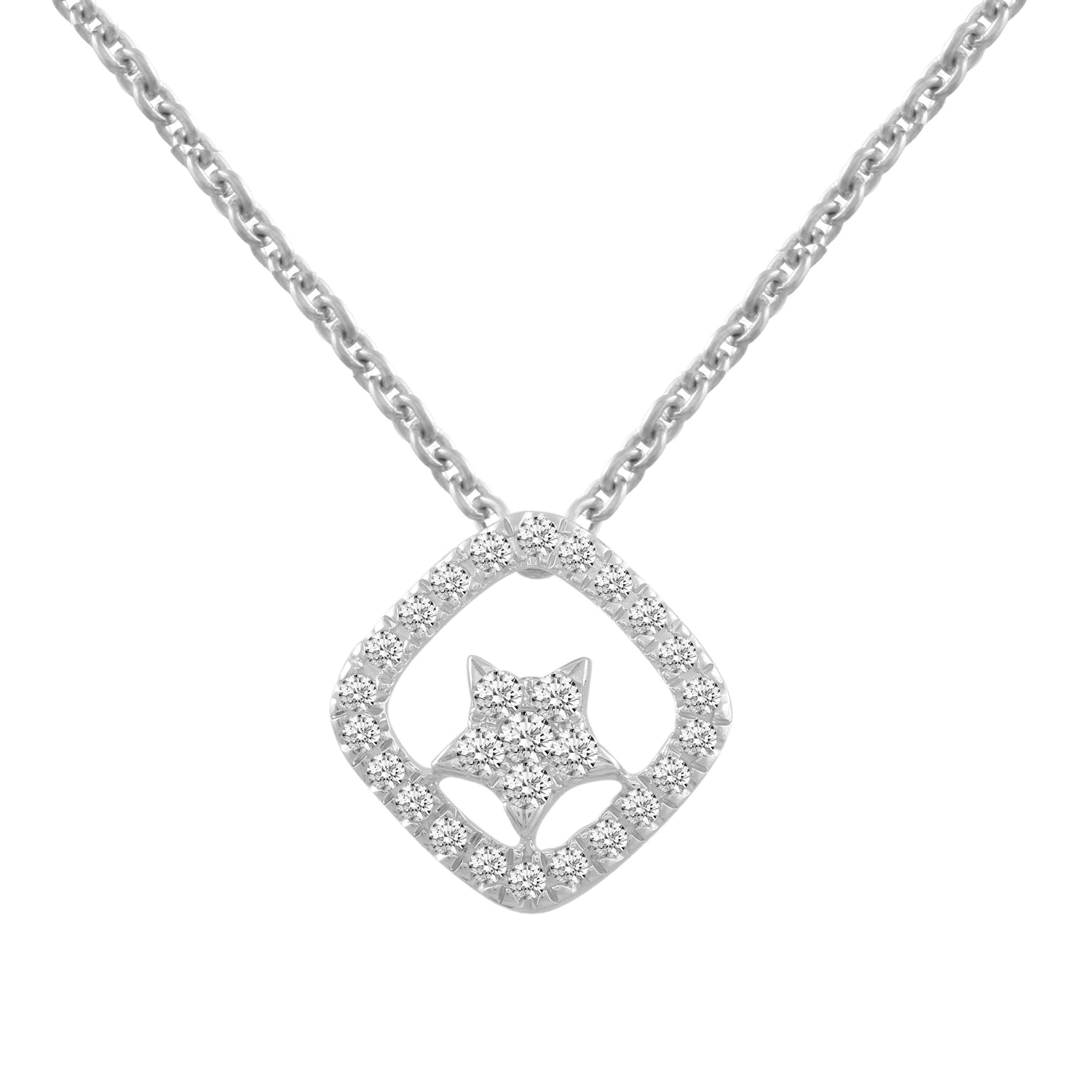 1/4 CT TW Diamond Floating Star Square Pendant Necklace in 925 Sterling Silver
