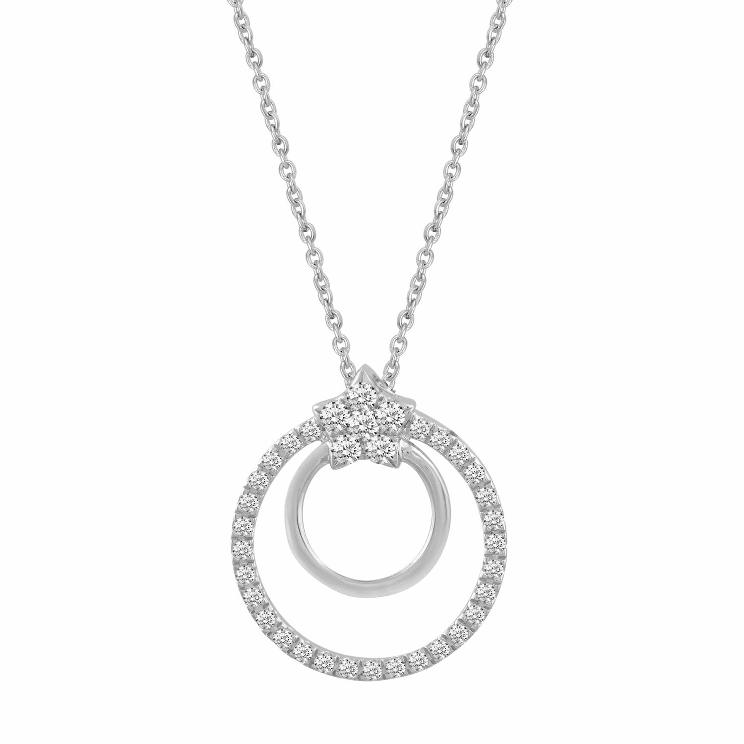 1/3 CT TW Diamond Star Circle Pendant Necklace in 925 Sterling Silver