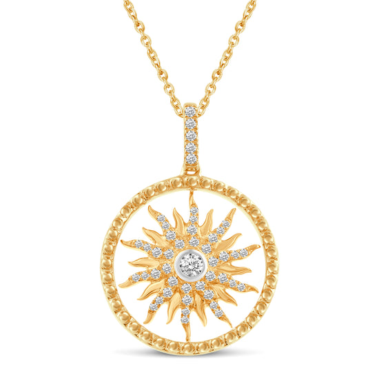 14K Yellow Gold 1/3 Carat TW Round (I1-I2 Clarity) Diamond Sun Pendant Necklace
