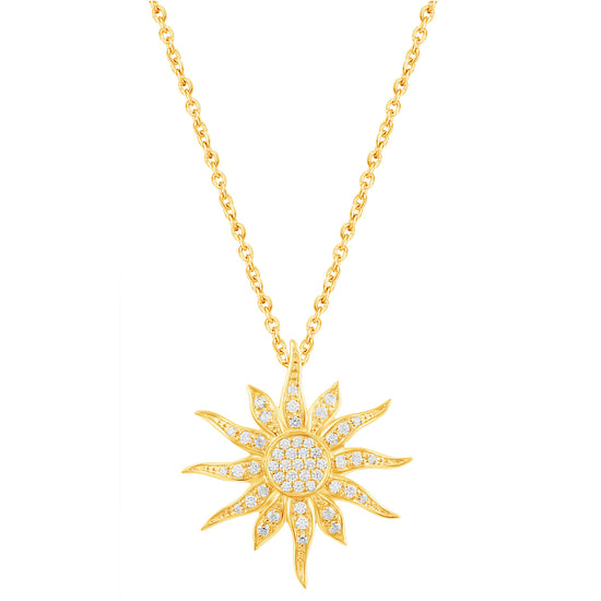 1/4 CT TW Diamond Sun Pendant Necklace in 925 Sterling Silver Yellow Gold