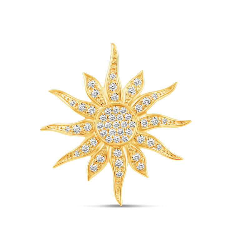 1/4 CT TW Diamond Sun Pendant Necklace in 925 Sterling Silver Yellow Gold
