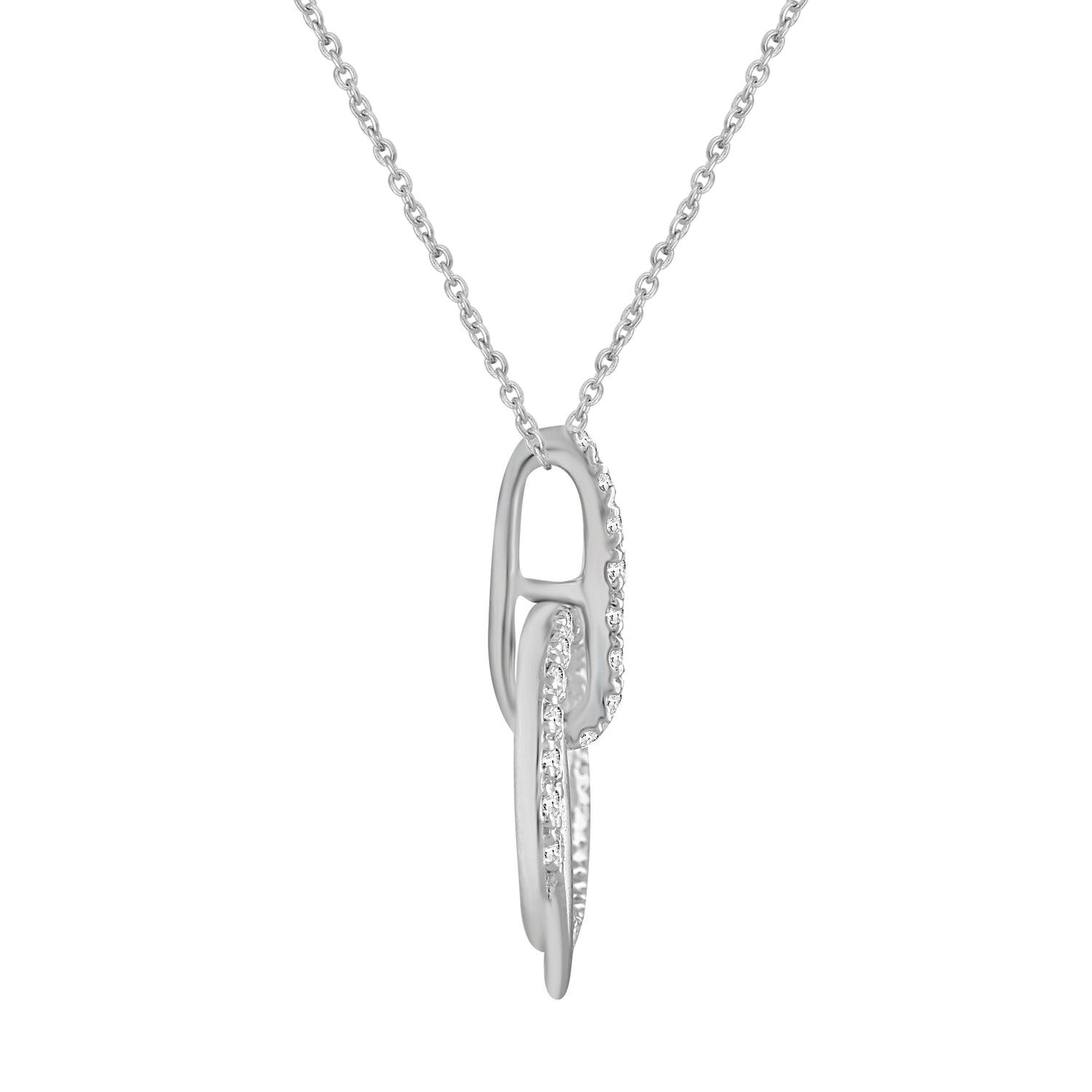 1/6 CT TW Diamond Floating Duo Circle Pendant Necklace in 925 Sterling Silver