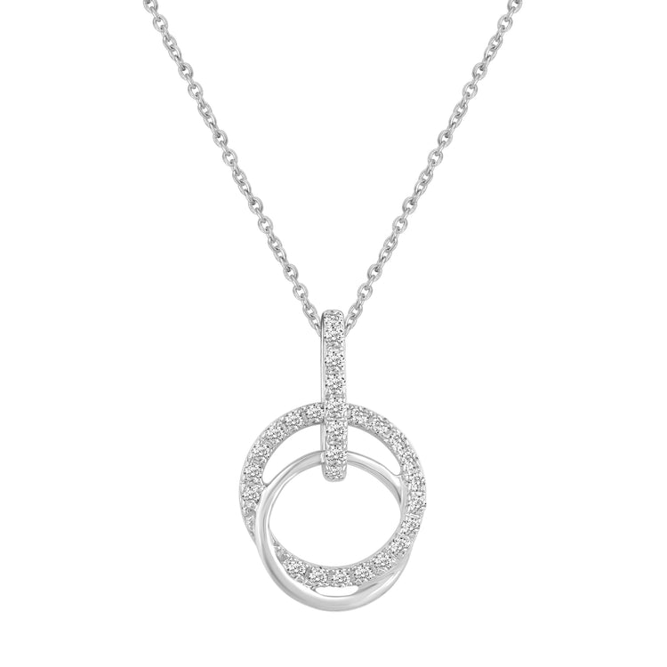 1/6 CT TW Diamond Floating Duo Circle Pendant Necklace in 925 Sterling Silver