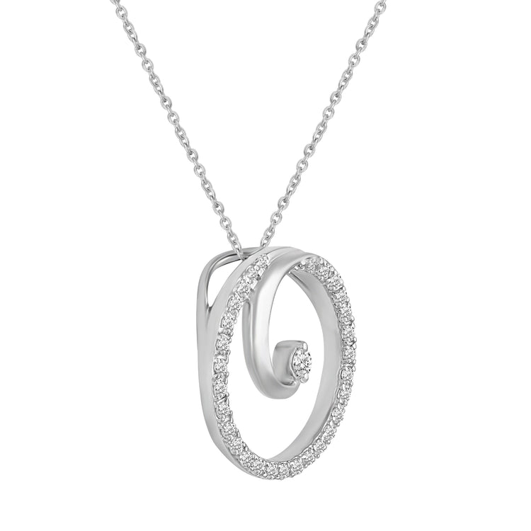1/5 CT TW Diamond Floating Stone Swirl Circle Pendant Necklace in 925 Sterling Silver