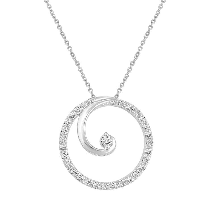 1/5 CT TW Diamond Floating Stone Swirl Circle Pendant Necklace in 925 Sterling Silver