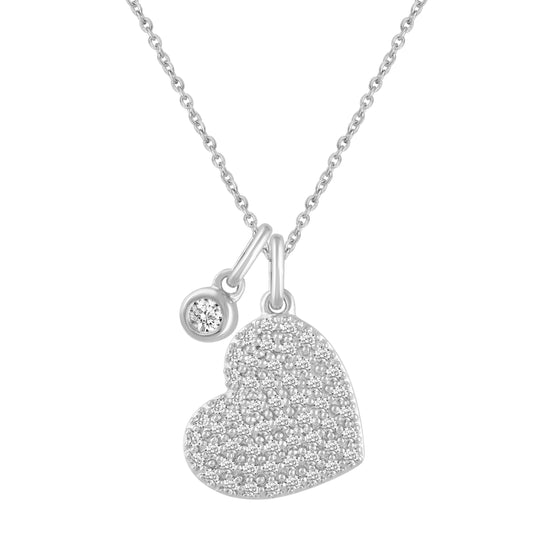 1/20 CT TW Diamond Pave Heart Floating Stone Pendant in 925 Sterling Silver